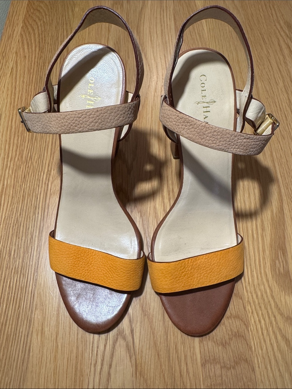 Cole Haan Minetta Sandals Yellow and Tan Leather